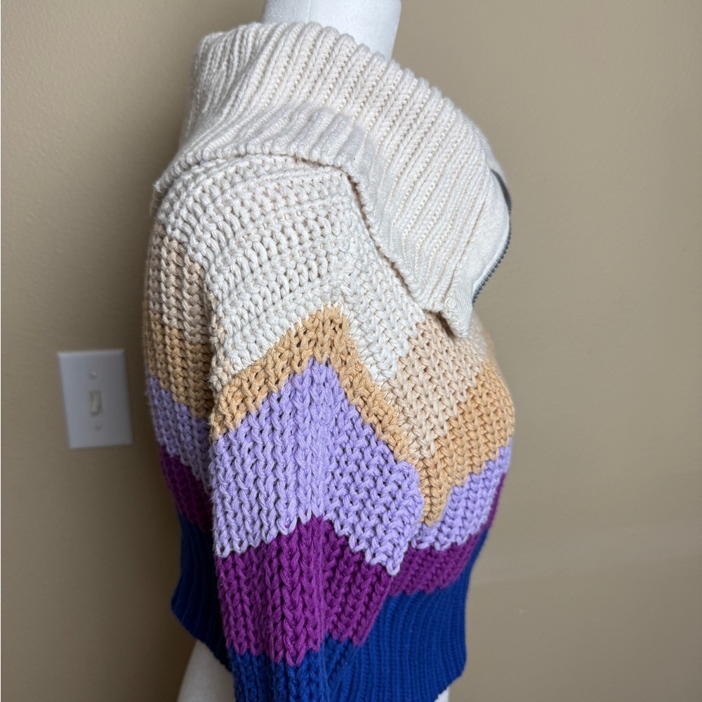 Aerie Double Zip Up Striped Cropped Cardigan Sweater Size XXS - Picture 6 of 11